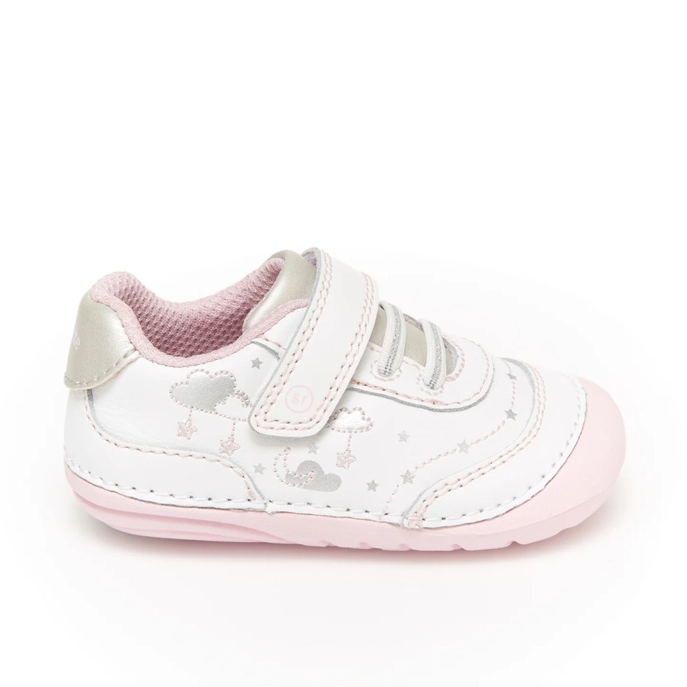 Size 3 Baby Stride Rite White and Pink Cloud Accent Baby Sneaker